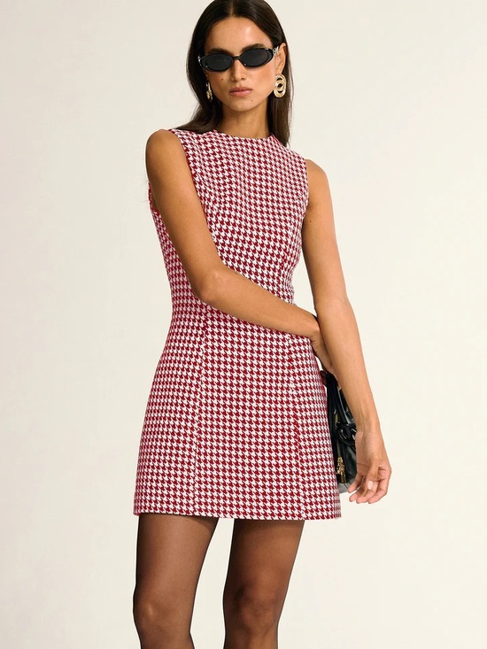Commense Dresses & Skirts - Commense Red White Houndstooth Sleeveless Mini Dress NWT Size Small Sold Out